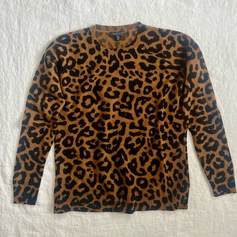 Saks Fifth Avenue 100% Cashmere Leopard Print Sweater (XS)
